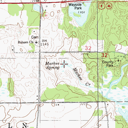 Topographic Map of Markee Spring, WI
