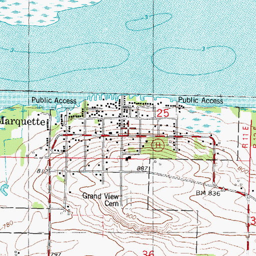 Topographic Map of Marquette, WI