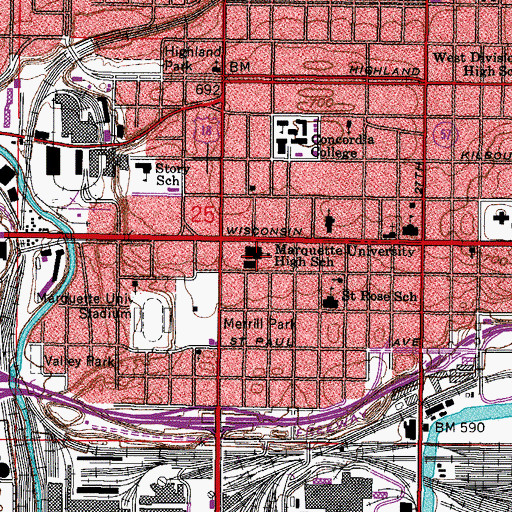Topographic Map of Marquette University High School, WI