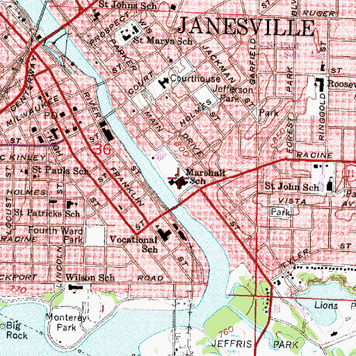 Topographic Map of Marshall Elementary School, WI