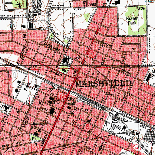 Topographic Map of Marshfield, WI