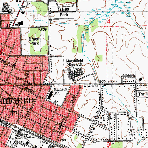 Topographic Map of Marshfield High School, WI