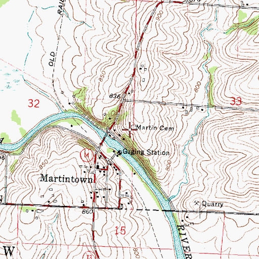 Topographic Map of Martin Cemetery, WI