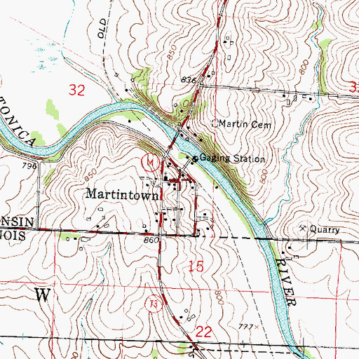 Topographic Map of Martintown, WI
