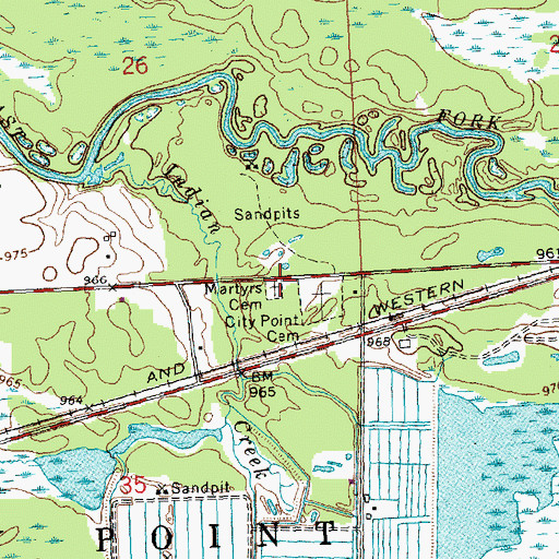 Topographic Map of Martyrs Cemetery, WI