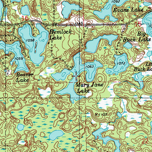 Topographic Map of Mary Jane Lake, WI