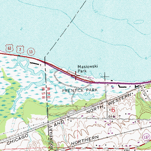 Topographic Map of Maslowski Park, WI