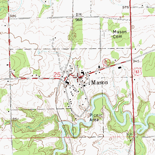 Topographic Map of Mason, WI