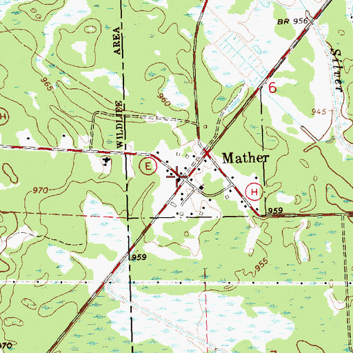 Topographic Map of Mather, WI