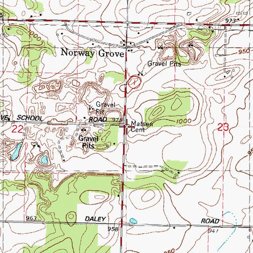 Topographic Map of Matsen Cemetery, WI