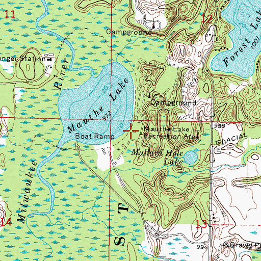 Topographic Map of Mauthe Lake Recreation Area, WI