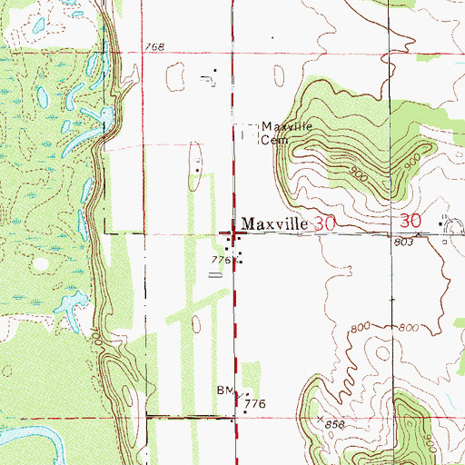 Topographic Map of Maxville, WI
