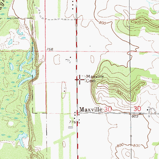 Topographic Map of Maxville Cemetery, WI