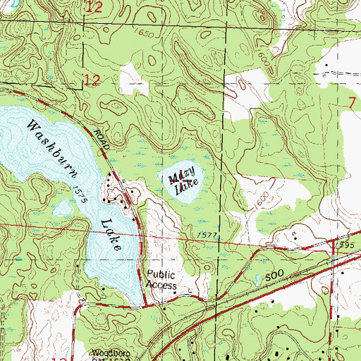 Topographic Map of Mazy Lake, WI