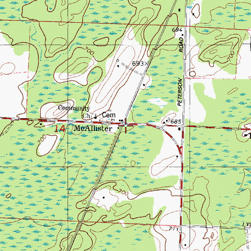 Topographic Map of McAllister, WI