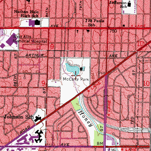 Topographic Map of McCarty Park, WI