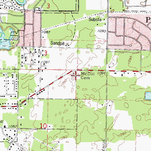 Topographic Map of McDill Cemetery, WI