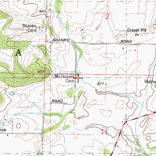 Topographic Map of McDonald Cemetery, WI