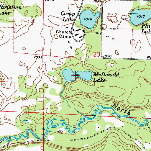 Topographic Map of McDonald Lake, WI