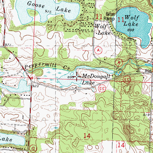 Topographic Map of McDougall Lake, WI