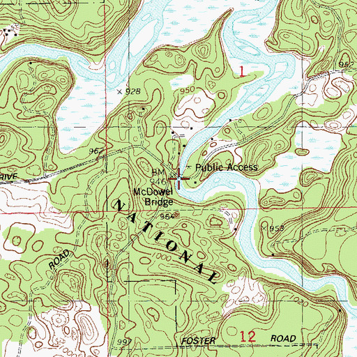 Topographic Map of McDowel Bridge, WI