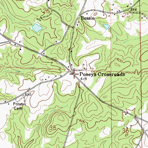 Topographic Map of Poseys Crossroads, AL