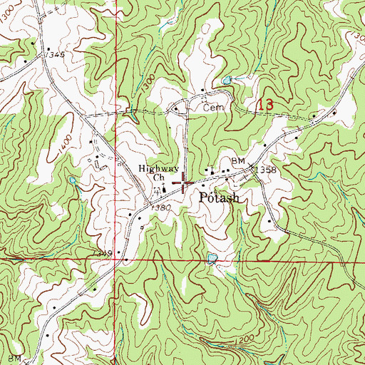 Topographic Map of Potash, AL