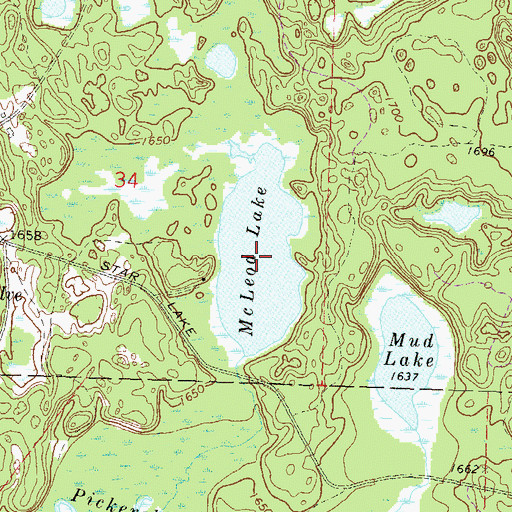 Topographic Map of McLeod Lake, WI