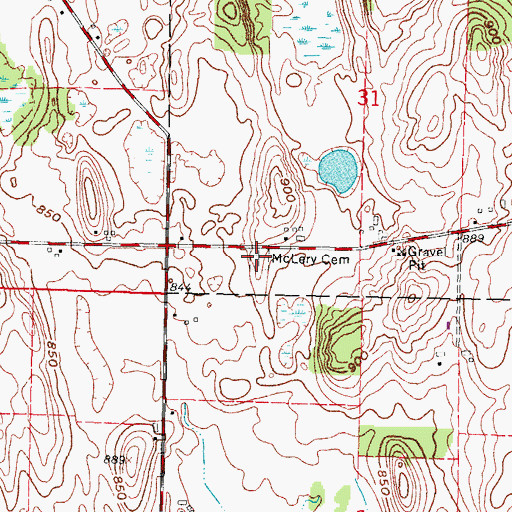 Topographic Map of McLery Cemetery, WI