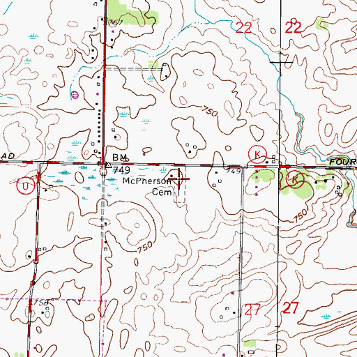 Topographic Map of McPherson Cemetery, WI