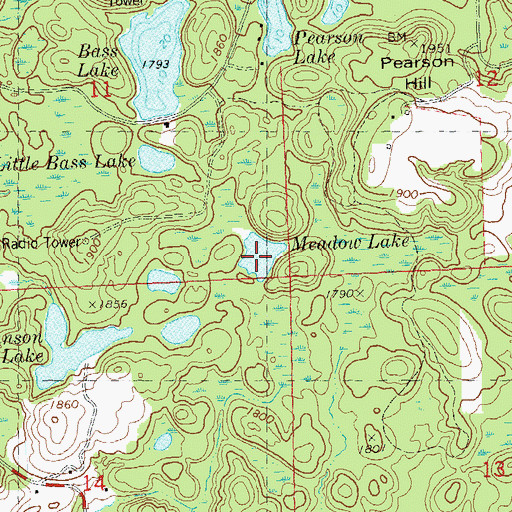 Topographic Map of Meadow Lake, WI