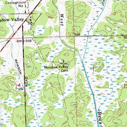 Topographic Map of Meadow Valley Cemetery, WI