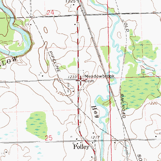 Topographic Map of Meadowbrook Cemetery, WI