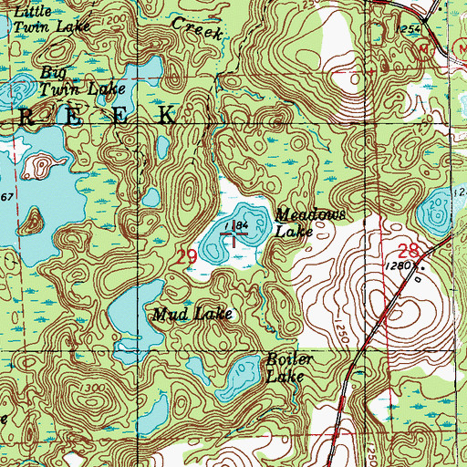 Topographic Map of Meadows Lake, WI