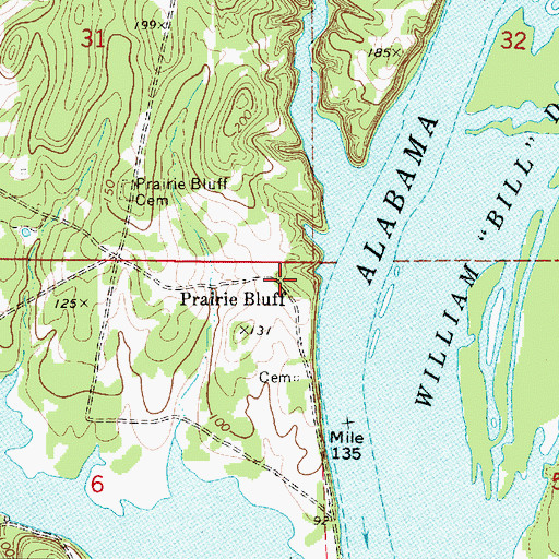 Topographic Map of Prairie Bluff, AL