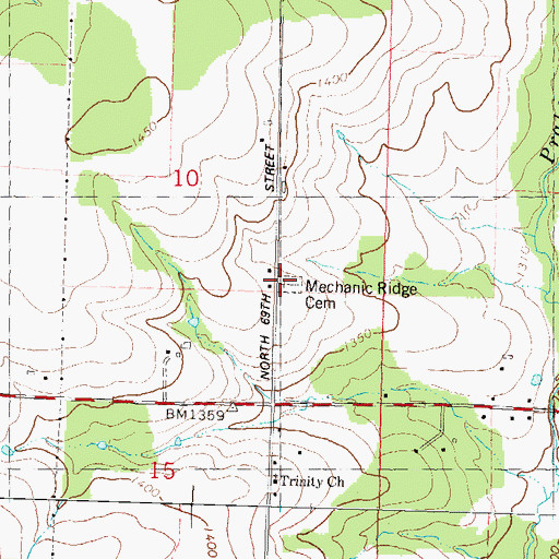 Topographic Map of Mechanic Ridge Cemetery, WI