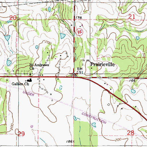 Topographic Map of Prairieville, AL