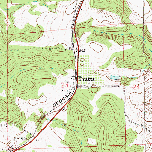Topographic Map of Pratts, AL