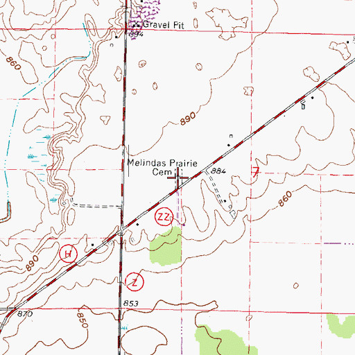 Topographic Map of Melendys Prairie Cemetery, WI