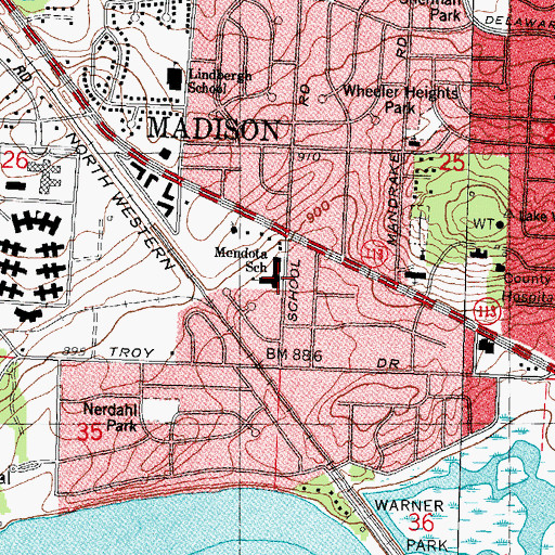 Topographic Map of Mendota Elementary School, WI