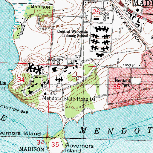 Topographic Map of Mendota Mental Health Institute, WI