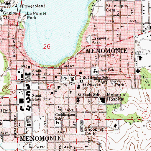 Topographic Map of Menominee, WI