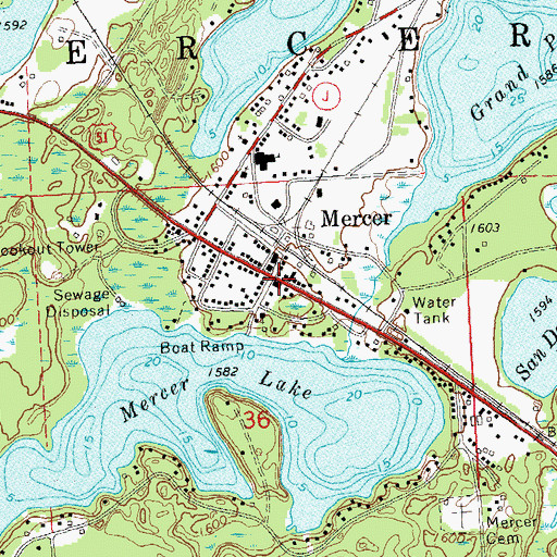 Topographic Map of Mercer, WI