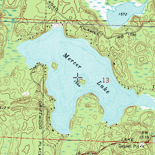 Topographic Map of Mercer Lake, WI