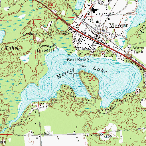 Topographic Map of Mercer Lake, WI