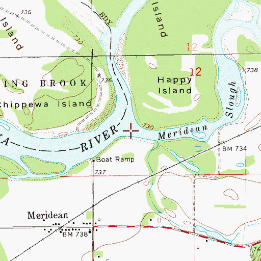 Topographic Map of Meridean Slough, WI