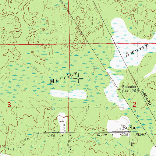Topographic Map of Merriam Swamp, WI