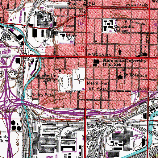 Topographic Map of Merrill Park, WI