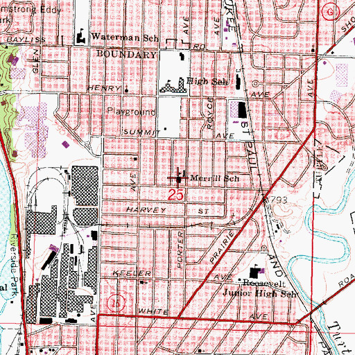 Topographic Map of Merrill Elementary School, WI