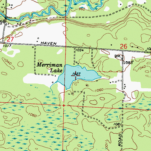 Topographic Map of Merriman Lake, WI